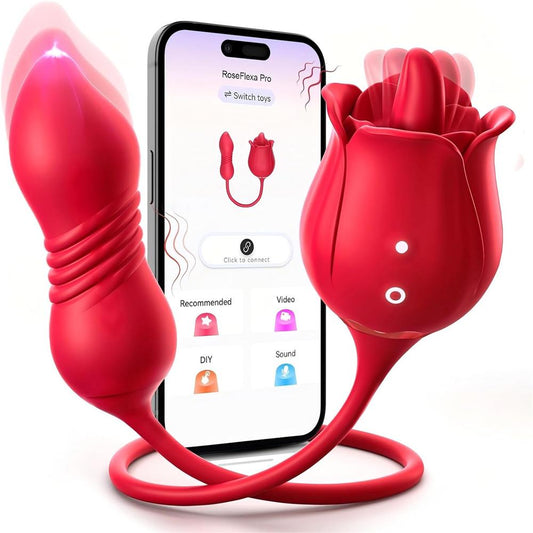Blooming Rose Tongue Licking with Thrusting Egg Vibrator (≤35 dB) - App or Partner Can Control Remotely, Small But Powerful #Pussy Licking