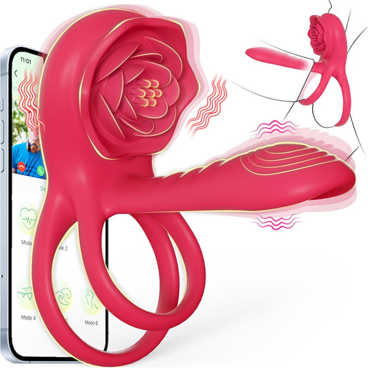 Dual Romance Standing Doggy Double Penis Rings Combined with Rose Clitoral Stimulator (<40 dB)
